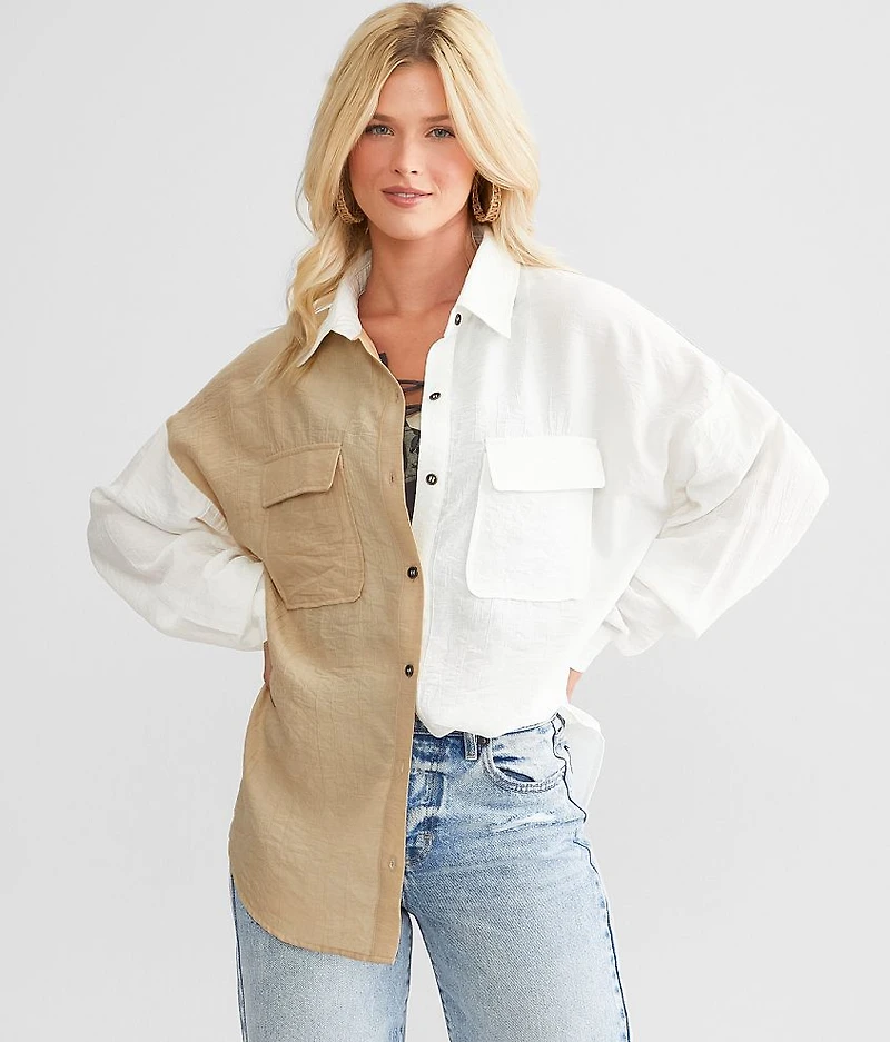 Crinkled Color Block Shirt