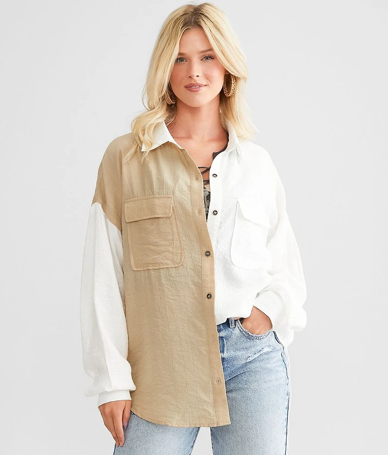 Crinkled Color Block Shirt