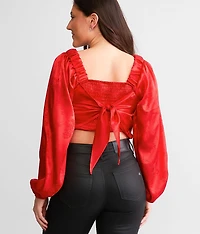 Satin Jacquard Hanky Cropped Top