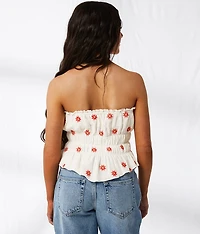 Embroidered Floral Peplum Tube Top
