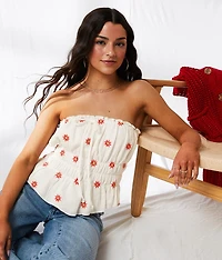Embroidered Floral Peplum Tube Top