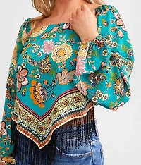 Satin Handkerchief Hem Fringe Cropped Top