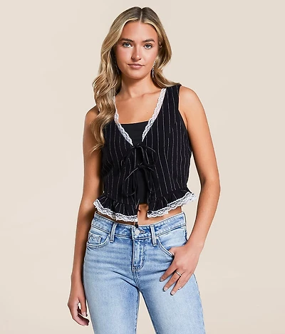 Ruffle Front Tie Cropped Tank Top