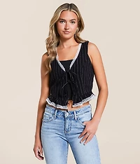 Ruffle Front Tie Cropped Tank Top