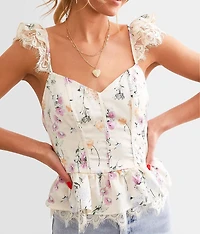 Satin Floral Sweetheart Tank Top