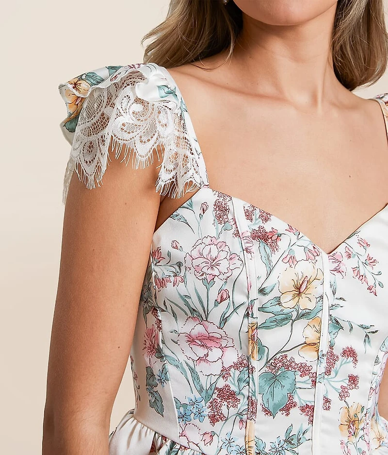 Satin Floral Peplum Cropped Tank Top