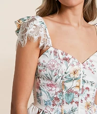 Satin Floral Peplum Cropped Tank Top