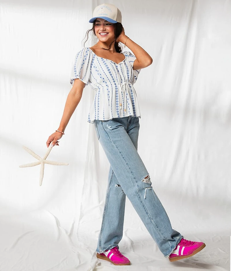 Floral Embroidered Peplum Top