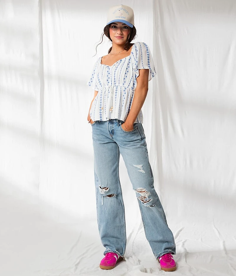 Floral Embroidered Peplum Top