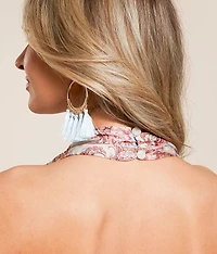 Paisley Satin Cropped Halter Tank Top