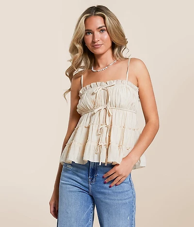Charmed Hearts Tiered Front Tie Tank Top