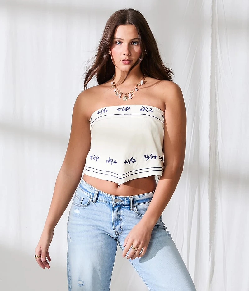 Embroidered Hanky Tube Top