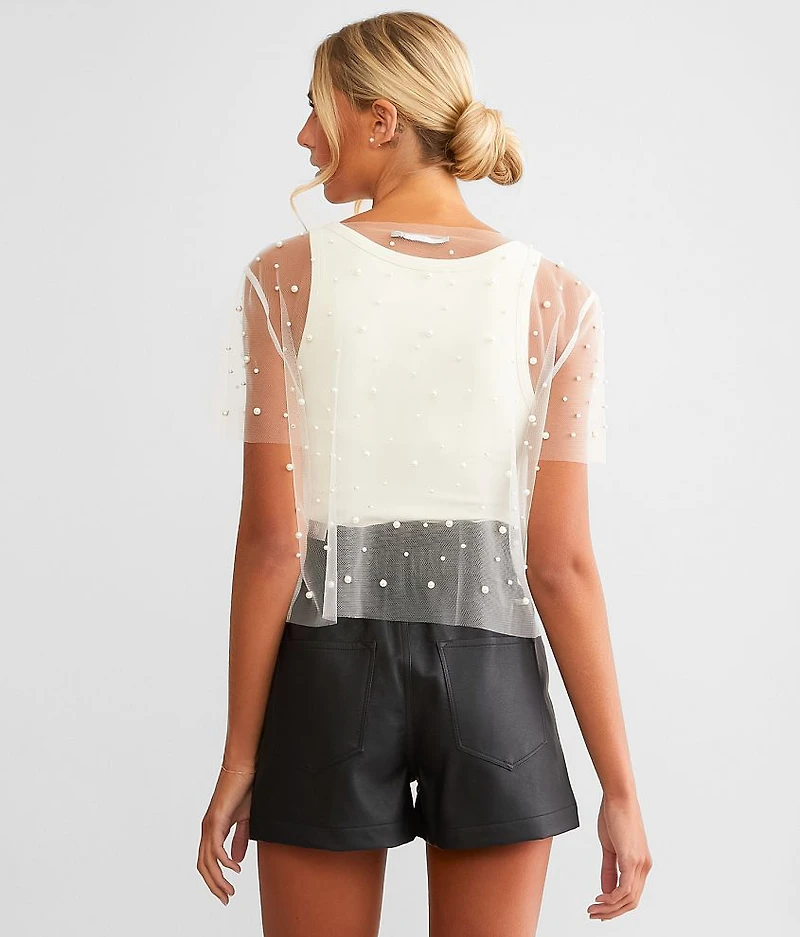 Faux Pearl Mesh Top