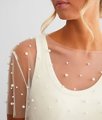 Faux Pearl Mesh Top