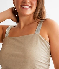 Rhinestone Metallic Cropped Tank Top