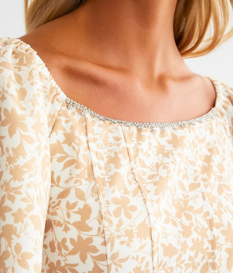 Rhinestone Floral Top