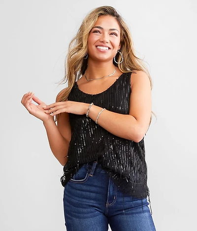 Sequin Back Tie Tank Top