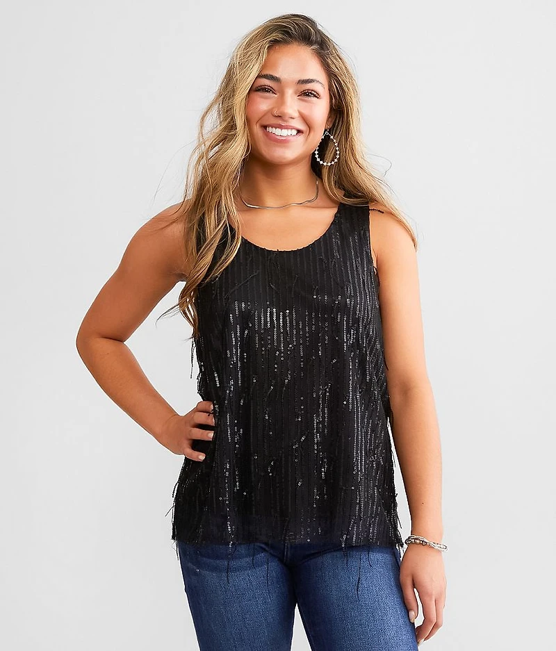 Sequin Back Tie Tank Top