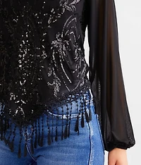 Sequin Hanky Hem Fringe Top