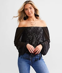 Sequin Hanky Hem Fringe Top