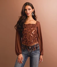 Sequin Lace Fringe Cropped Top