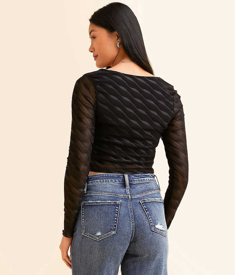 Ruched Mesh Cropped Top