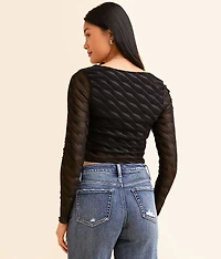 Ruched Mesh Cropped Top