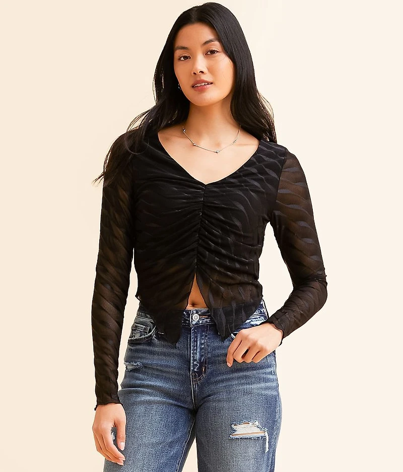 Ruched Mesh Cropped Top