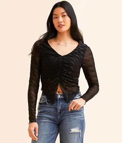 Ruched Mesh Cropped Top