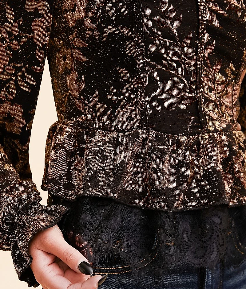 Metallic Floral Peplum Top