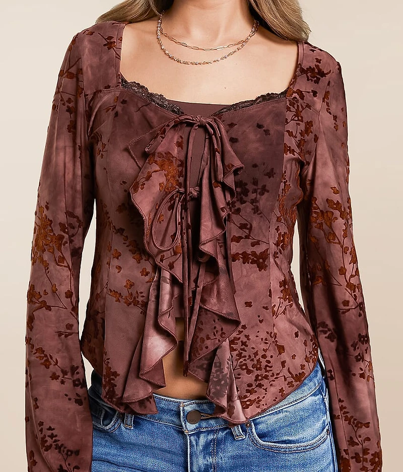 Floral Flocked Ruffle Top