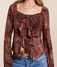 Floral Flocked Ruffle Top