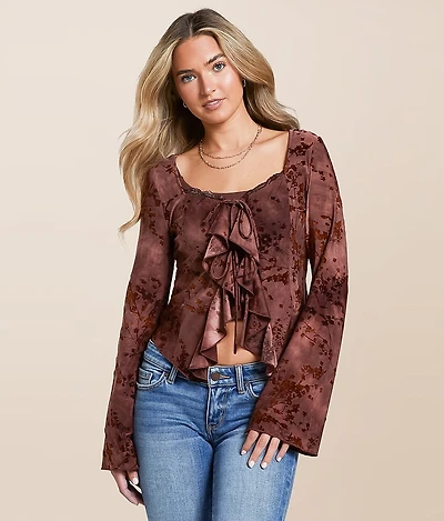 Floral Flocked Ruffle Top
