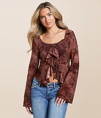 Floral Flocked Ruffle Top