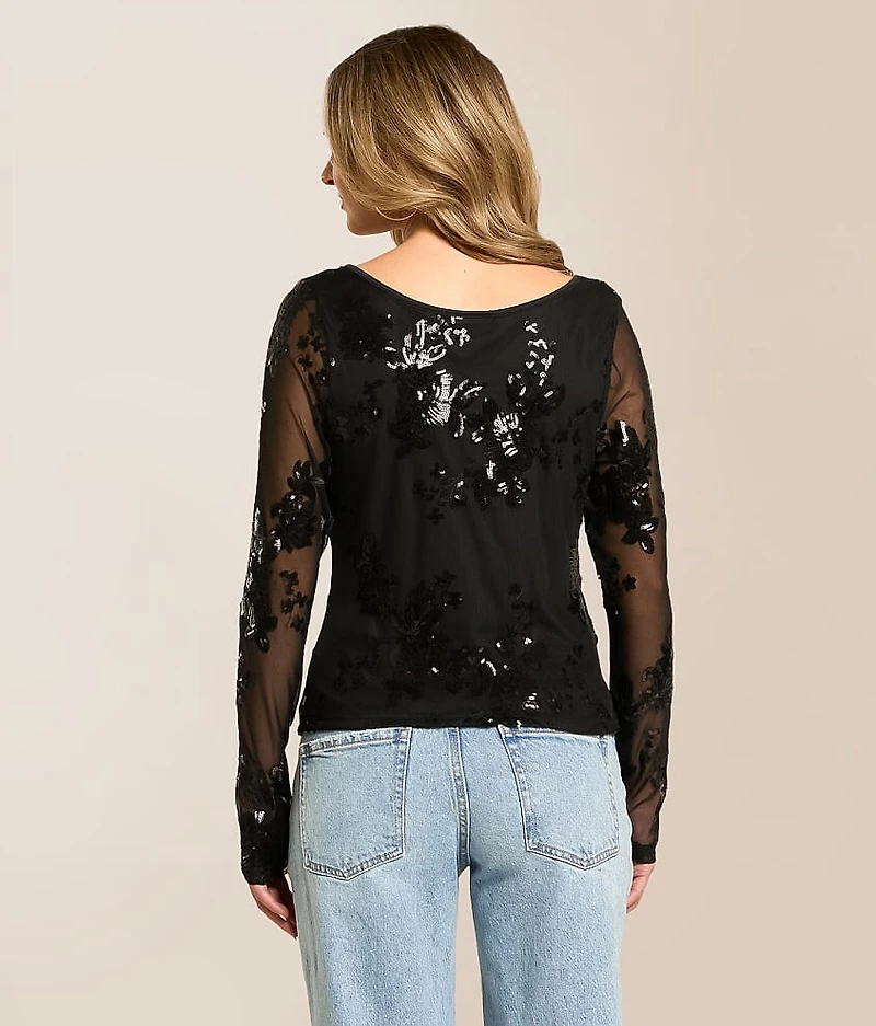 Floral Sequin Mesh 2-Way Top
