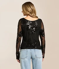 Floral Sequin Mesh 2-Way Top