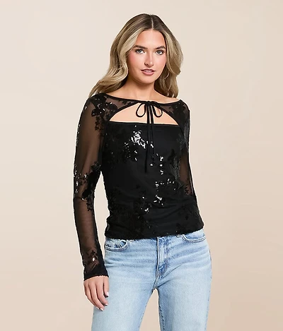 Floral Sequin Mesh Top