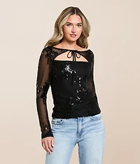 Floral Sequin Mesh Top