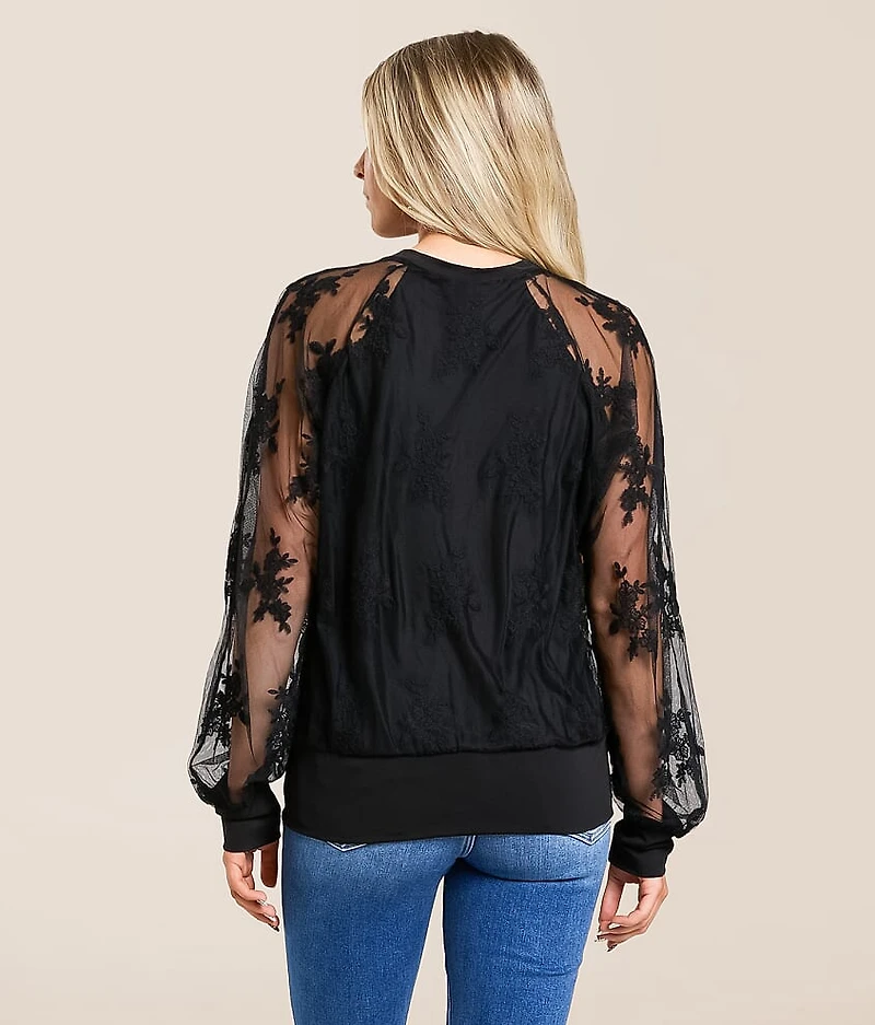 Floral Embroidered Mesh Top