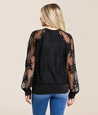 Floral Embroidered Mesh Top