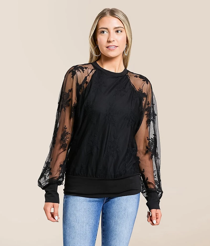 Floral Embroidered Mesh Top