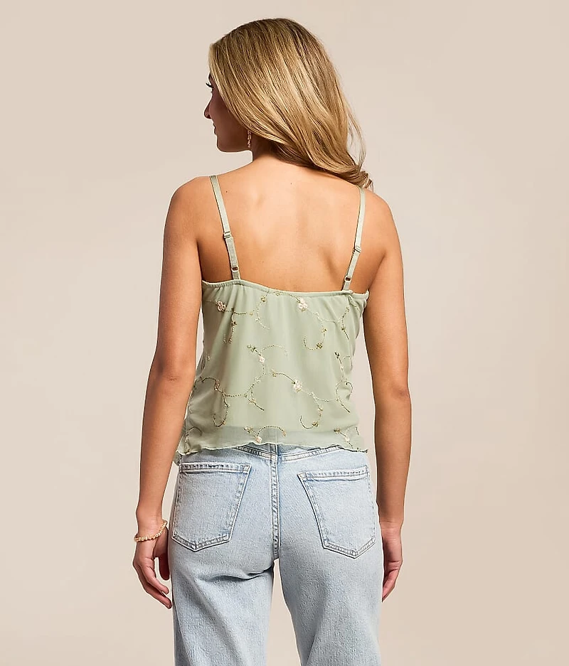 Floral Embroidered Ruffle Cropped Tank Top