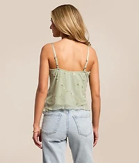 Floral Embroidered Ruffle Cropped Tank Top