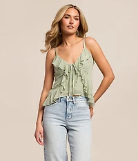 Floral Embroidered Ruffle Cropped Tank Top