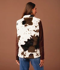 Cow Print Faux Fur Vest