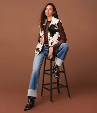 Cow Print Faux Fur Vest