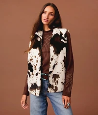 Cow Print Faux Fur Vest