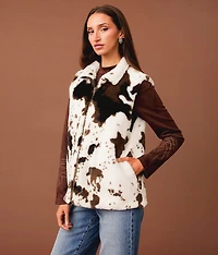 Cow Print Faux Fur Vest