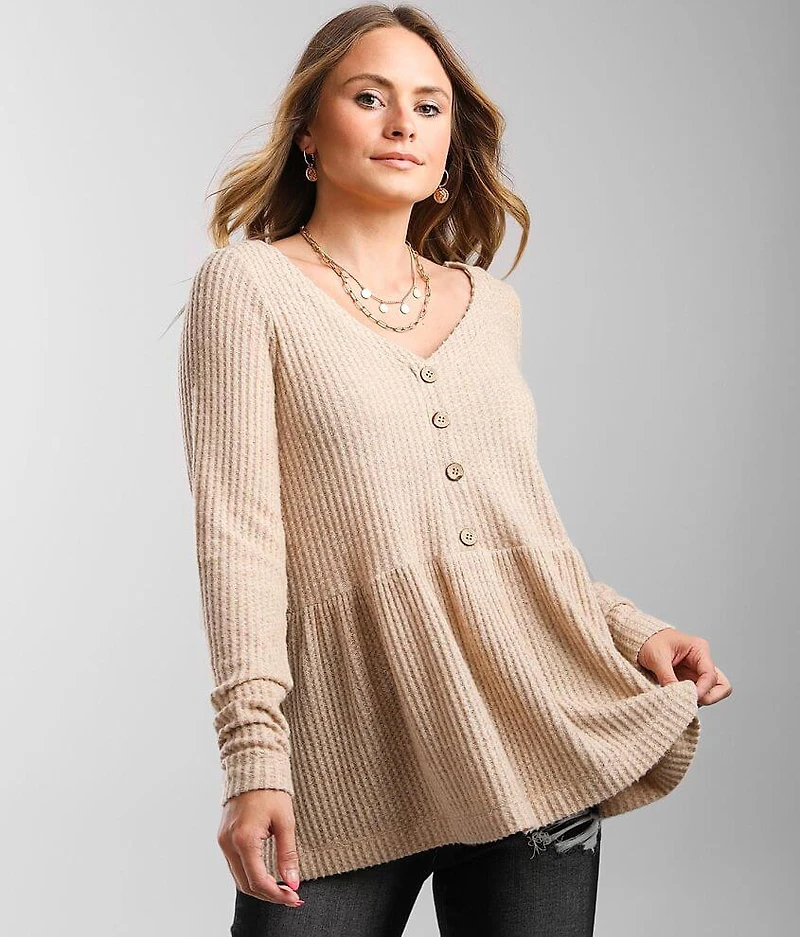 Brushed V-Neck Babydoll Top