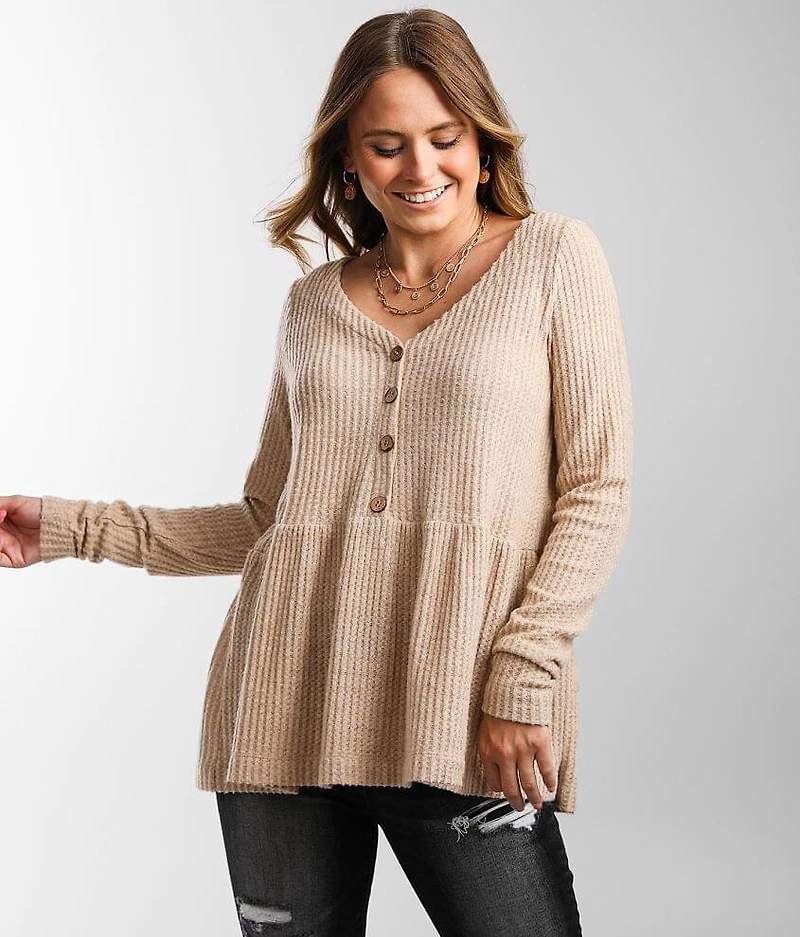 Brushed V-Neck Babydoll Top